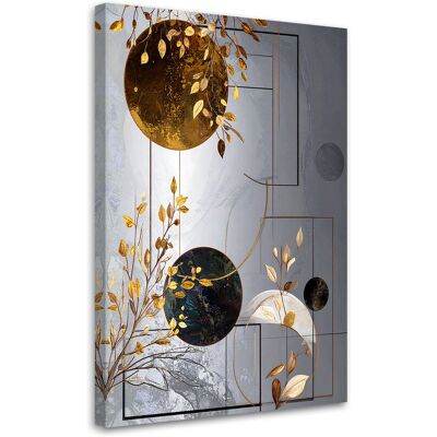FEEBY Quadro Su Tela, Astrazione Grigio-marrone Forme Foglie, 40x60 FEEBY Quadro Su Tela, Astrazione Grigio-marrone Forme Foglie, 40x60