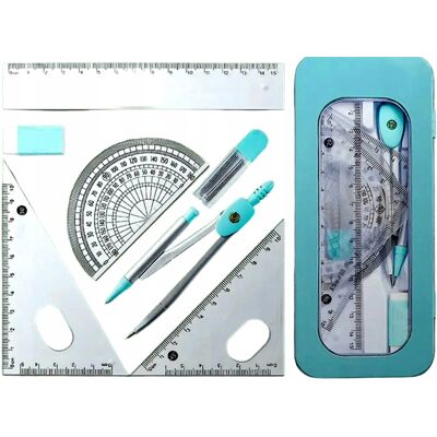 OEM Set Scolastico Di Geometria, 7 Pezzi: Compasso, Righello, Squadra, Gonometro, Gomma. OEM Set Scolastico Di Geometria, 7 Pezzi: Compasso, Righello, Squadra, Gonometro, Gomma.