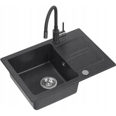 OEM Lavello Nayes In Granito Nero 62x44 + Sifone + Rubinetto Flessibile + Dispenser OEM Lavello Nayes In Granito Nero 62x44 + Sifone + Rubinetto Flessibile + Dispenser