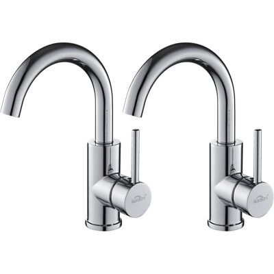 AURALUM 2pcs Rubinetto Lavabo In Ottone Cromo, Girevole A 360 Miscelatore Monocomando Per Lavabi Bagno Dell'acqua Calda E Fredda AURALUM 2pcs Rubinetto Lavabo In Ottone Cromo, Girevole A 360 Miscelatore Monocomando Per Lavabi Bagno Dell'acqua Calda E Fredda