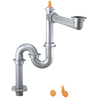 Lira - Sifone Salvaspazio In Grigio Metallizzato Per Lavello Commerciale A 1 Vasca Con Scarico A Pavimento Lira - Sifone Salvaspazio In Grigio Metallizzato Per Lavello Commerciale A 1 Vasca Con Scarico A Pavimento