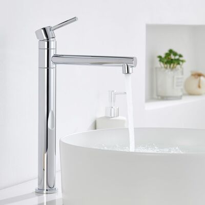 HABITEX Rubinetto Lavabo A Piatto, Miscelatore Bagno Girevole 360°, Rubinetto Alto Cromato Per Vaschetta, Acciaio Inossidabile, Regolazione Freddo/caldo HABITEX Rubinetto Lavabo A Piatto, Miscelatore Bagno Girevole 360°, Rubinetto Alto Cromato Per Vaschetta, Acciaio Inossidabile, Regolazione Freddo/caldo