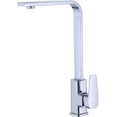 OEM Rubinetto Da Cucina Quadrato, Miscelatore Per Lavello Con Acqua Calda E Fredda, Tubo Piatto Con Base In Ottone, Argento Lucido OEM Rubinetto Da Cucina Quadrato, Miscelatore Per Lavello Con Acqua Calda E Fredda, Tubo Piatto Con Base In Ottone, Argento Lucido