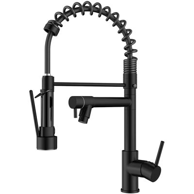 HABITEX Rubinetto Cucina Nero, Miscelatore Cucina, A Due Maniglie, Girevole A 360° E Doppia Polverizzazione HABITEX Rubinetto Cucina Nero, Miscelatore Cucina, A Due Maniglie, Girevole A 360° E Doppia Polverizzazione