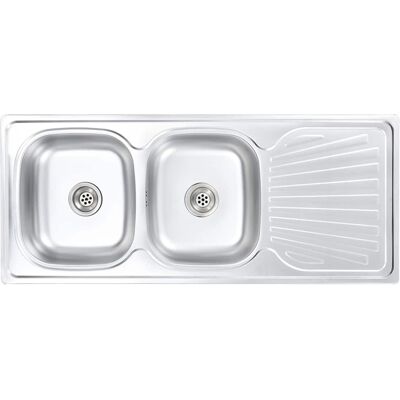 Lavello da cucina in acciaio inox doppio di vidaXL - Resistente a urti e graffi Lavello da cucina in acciaio inox doppio di vidaXL - Resistente a urti e graffi