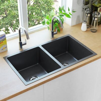 VIDAXL Lavello Da Cucina Lavorato A Mano Nero In Acciaio Inox - VIDAXL Lavello Da Cucina Lavorato A Mano Nero In Acciaio Inox -