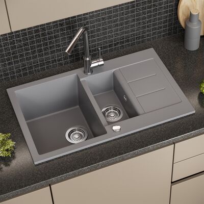 Vicco Lavello Seattle, Grigio, 80 X 50 Cm Con Area Di Asciugatura, Bergström Vicco Lavello Seattle, Grigio, 80 X 50 Cm Con Area Di Asciugatura, Bergström