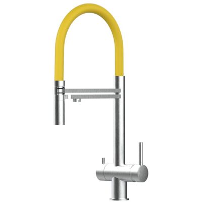 Rubinetto Cucina VIZIO 3 Vie - Acciaio Inox 360° Girevole - Tubo Giallo & Doppio Soffione Rubinetto Cucina VIZIO 3 Vie - Acciaio Inox 360° Girevole - Tubo Giallo & Doppio Soffione