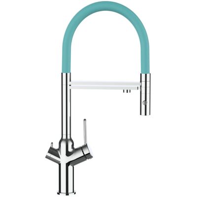 Rubinetto Cucina VIZIO Girevole 360° Tubi Flessibili Turchese - Sistema Doppio Rubinetto Cucina VIZIO Girevole 360° Tubi Flessibili Turchese - Sistema Doppio