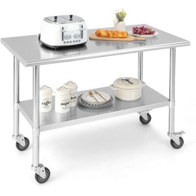 HELLOSHOP26 Tavolo Da Lavoro In Acciaio Inox 122 X 61 X 90 Cm Con Ruote Regolabile E Robusto Per Cucine Di Design Finitura Argento 200019256 HELLOSHOP26 Tavolo Da Lavoro In Acciaio Inox 122 X 61 X 90 Cm Con Ruote Regolabile E Robusto Per Cucine Di Design Finitura Argento 200019256