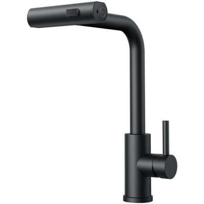 HABITEX Rubinetto Cucina Cascata Nero, Miscelatore Rotante 360° Con Telefono, Acciaio Inossidabile Alta Pressione Con Leva Unica E 3 Modalità Di Spray HABITEX Rubinetto Cucina Cascata Nero, Miscelatore Rotante 360° Con Telefono, Acciaio Inossidabile Alta Pressione Con Leva Unica E 3 Modalità Di Spray