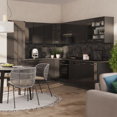 Vicco Cucina Angolare Completa Fame-line, Antracite Lucido/antracite, 287 X 227 Cm, Pl Marmo, Vicco Cucina Angolare Completa Fame-line, Antracite Lucido/antracite, 287 X 227 Cm, Pl Marmo,