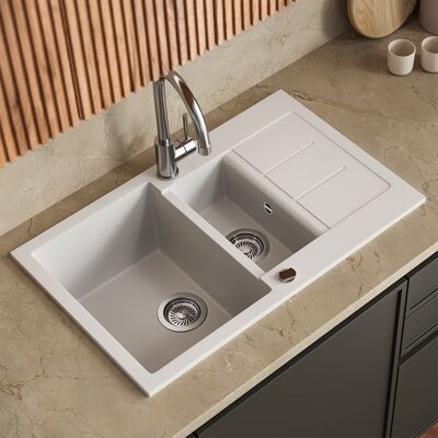 Vicco Lavello Seattle, Bianco, 80 X 50 Cm Con 2 Lavandini E Zona Di Asciugatura, Bergström Vicco Lavello Seattle, Bianco, 80 X 50 Cm Con 2 Lavandini E Zona Di Asciugatura, Bergström