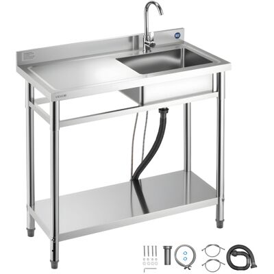 VEVOR Lavello In Acciaio Inox 100 X 50 X 94 Cm, Vasca Singola Con Rubinetto E Ripiano, Lavello Da Cucina Per Garage, Ristorante, Lavanderia, Lavabo Da Esterno Con Piano Di Lavoro Sinistra VEVOR Lavello In Acciaio Inox 100 X 50 X 94 Cm, Vasca Singola Con Rubinetto E Ripiano, Lavello Da Cucina Per Garage, Ristorante, Lavanderia, Lavabo Da Esterno Con Piano Di Lavoro Sinistra