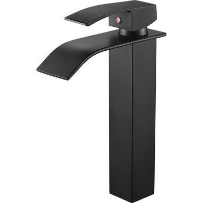 AURALUM - Rubinetto Bagno Cascata Con Becco Alto Nero Rubinetto Lavabo Miscelatore Monocomando Per Bagno AURALUM - Rubinetto Bagno Cascata Con Becco Alto Nero Rubinetto Lavabo Miscelatore Monocomando Per Bagno