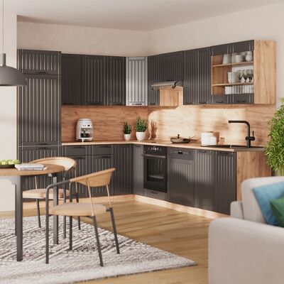 Vicco Cucina Angolare Completa Fame-line, Grigio Scuro/rovere Dorato, 287 X 227 Cm, Pl Rovere, Vicco Cucina Angolare Completa Fame-line, Grigio Scuro/rovere Dorato, 287 X 227 Cm, Pl Rovere,