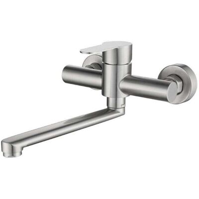 OEM Rubinetto Da Cucina A Parete Crezuo, Miscelatore Per Lavello Girevole A 360°, In Acciaio Inox 304, Finitura Spazzolata.-crezuo OEM Rubinetto Da Cucina A Parete Crezuo, Miscelatore Per Lavello Girevole A 360°, In Acciaio Inox 304, Finitura Spazzolata.-crezuo