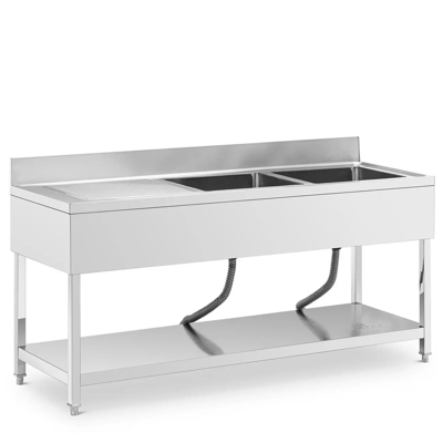 HELLOSHOP26 Lavello Professionale In Acciaio Inox Con 2 Vasche 180 X 60 X 97 Cm Acciaio Inox Argento 140009567 HELLOSHOP26 Lavello Professionale In Acciaio Inox Con 2 Vasche 180 X 60 X 97 Cm Acciaio Inox Argento 140009567