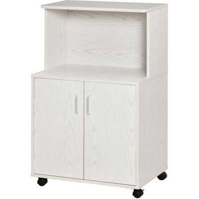 HOMCOM Mobiletto Cucina Per Microonde Con Armadietto E Ruote In Legno Bianco - HOMCOM Mobiletto Cucina Per Microonde Con Armadietto E Ruote In Legno Bianco -