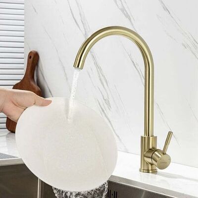 OEM Rubinetto Da Cucina Lonheo, Miscelatore Flessibile Girevole A 360° Per Lavello, Miscelatore Da Cucina In Acciaio Inox Con Aeratore Removibile, Oro Spazzolato. OEM Rubinetto Da Cucina Lonheo, Miscelatore Flessibile Girevole A 360° Per Lavello, Miscelatore Da Cucina In Acciaio Inox Con Aeratore Removibile, Oro Spazzolato.