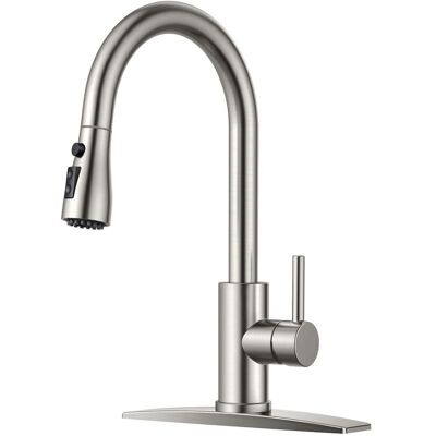 HABITEX Rubinetto Cucina Con Spray Estrattabile, Nichel Spazzolato, Arco Alto Monocomando Tradizionale 3 Modalità In Acciaio Inossidabile Per Lavello Fattoria Camper Bar Lavanderia HABITEX Rubinetto Cucina Con Spray Estrattabile, Nichel Spazzolato, Arco Alto Monocomando Tradizionale 3 Modalità In Acciaio Inossidabile Per Lavello Fattoria Camper Bar Lavanderia