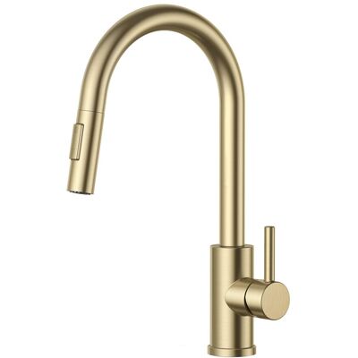 HABITEX Rubinetto Cucina Con Doccetta Estraibile, Girevole 360°, Spruzzatore 2 Modalità, Arco Alto, Finitura Oro Spazzolato HABITEX Rubinetto Cucina Con Doccetta Estraibile, Girevole 360°, Spruzzatore 2 Modalità, Arco Alto, Finitura Oro Spazzolato