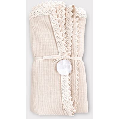 OEM Coperta In Mussola 100x75 Con Pizzo, Beige Vaniglia. OEM Coperta In Mussola 100x75 Con Pizzo, Beige Vaniglia.