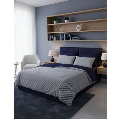OEM Set Di Biancheria Da Letto - 1 Copripiumino 140 X 200 Cm + 1 Federe 60 X 60 Cm - 100% Cotone Rinforzato - Strisce Blu Scuro OEM Set Di Biancheria Da Letto - 1 Copripiumino 140 X 200 Cm + 1 Federe 60 X 60 Cm - 100% Cotone Rinforzato - Strisce Blu Scuro