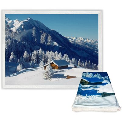 TEX FAMILY - Plaid Sherpa Winter Landscape - Throw Blanket TEX FAMILY - Plaid Sherpa Winter Landscape - Throw Blanket