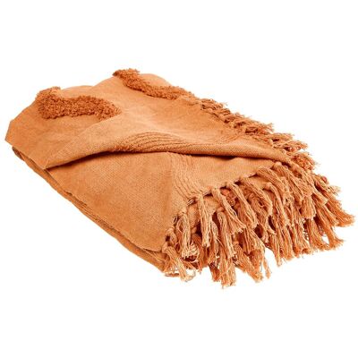 BELIANI Coperta In Cotone Arancione Con Frange E Motivo Geometrico 200 X 200 Cm Khari BELIANI Coperta In Cotone Arancione Con Frange E Motivo Geometrico 200 X 200 Cm Khari