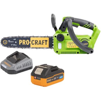 Procraft Motosega A Batteria Pka42libb 20 V 304 Mm Brushless + 1x Batteria 4,0 Ah + Caricabatteria Procraft Motosega A Batteria Pka42libb 20 V 304 Mm Brushless + 1x Batteria 4,0 Ah + Caricabatteria