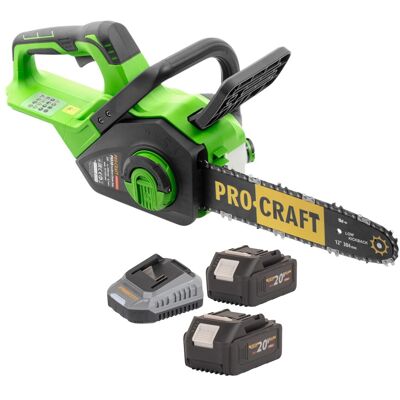 Procraft Motosega A Batteria Pka38 20 V 304 Mm Brushless + 2 Batterie 4,0 Ah + Caricabatterie Procraft Motosega A Batteria Pka38 20 V 304 Mm Brushless + 2 Batterie 4,0 Ah + Caricabatterie