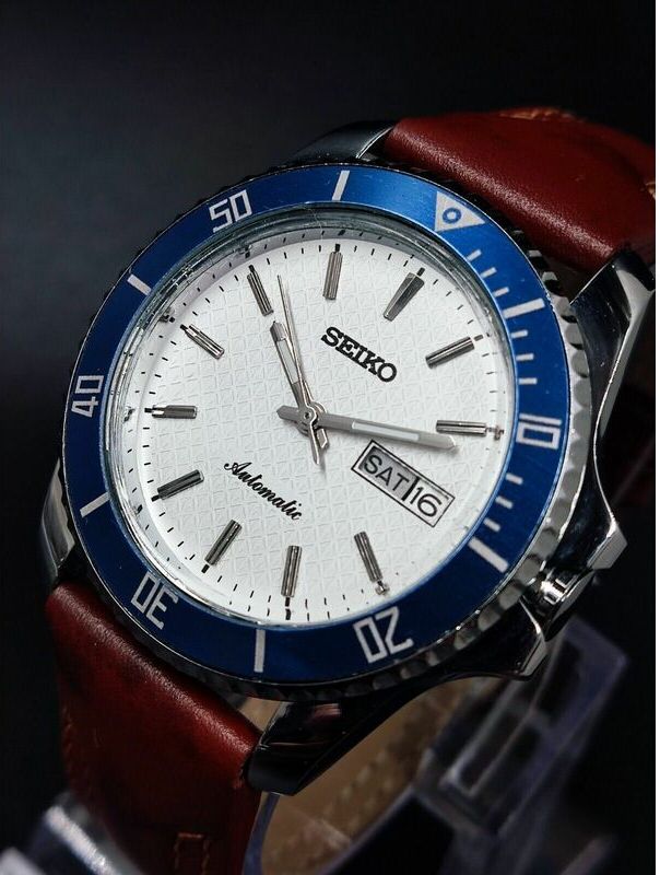 Seiko Orologio Automatico  da polso Lunetta Rotante Sportiva Quadrante Bianco Men