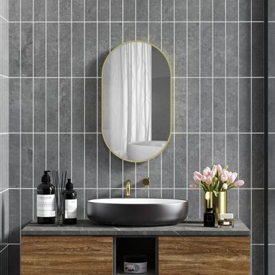PZCC Specchio Ovale Da Bagno 40x70 Cm, Specchio Decorativo Da Parete Con Cornice In Alluminio Per Soggiorno, Orizzontale O Verticale, Oro PZCC Specchio Ovale Da Bagno 40x70 Cm, Specchio Decorativo Da Parete Con Cornice In Alluminio Per Soggiorno, Orizzontale O Verticale, Oro