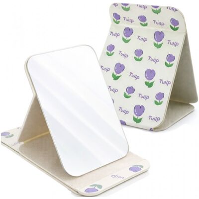 OEM Grande Specchio Cosmetico Da Terra, In Ecopelle, Con Motivo A Tulipani, 15x20 Cm L22 OEM Grande Specchio Cosmetico Da Terra, In Ecopelle, Con Motivo A Tulipani, 15x20 Cm L22