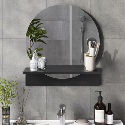 Vicco Specchio Bagno Elyra, Nero, 50 X 54.5 Cm Con Ripiano, Vicco Specchio Bagno Elyra, Nero, 50 X 54.5 Cm Con Ripiano,