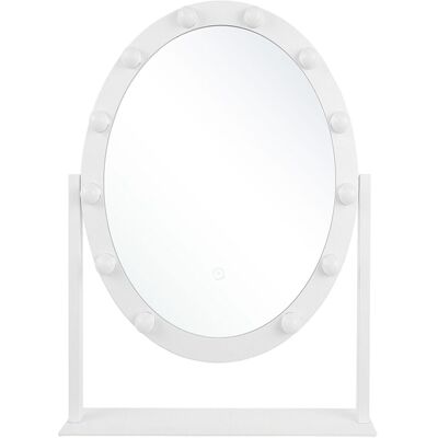 Specchio da trucco LED ovale bianco Beliani - Tavolo da toeletta Specchio da trucco LED ovale bianco Beliani - Tavolo da toeletta