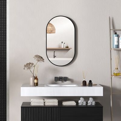 PZCC Specchio Ovale Da Bagno 40x70 Cm, Specchio Decorativo Da Parete Con Cornice In Alluminio Per Soggiorno, Orientamento Orizzontale O Verticale, Nero. PZCC Specchio Ovale Da Bagno 40x70 Cm, Specchio Decorativo Da Parete Con Cornice In Alluminio Per Soggiorno, Orientamento Orizzontale O Verticale, Nero.