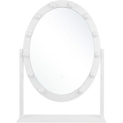 Specchio da trucco LED ovale bianco Beliani - Tavolo da toeletta Specchio da trucco LED ovale bianco Beliani - Tavolo da toeletta