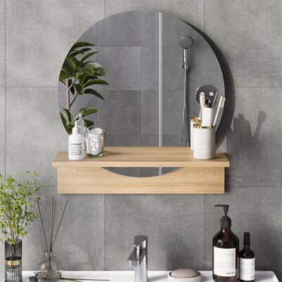 Vicco Specchio Bagno Elyra, Rovere Dorato, 50 X 54.5 Cm Con Ripiano, Vicco Specchio Bagno Elyra, Rovere Dorato, 50 X 54.5 Cm Con Ripiano,