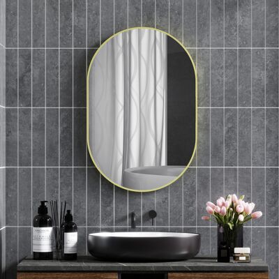 PZCC Specchio Ovale Da Bagno 60x90 Cm, Specchio Decorativo Da Parete Con Cornice In Alluminio Per Soggiorno, Orizzontale O Verticale, Oro PZCC Specchio Ovale Da Bagno 60x90 Cm, Specchio Decorativo Da Parete Con Cornice In Alluminio Per Soggiorno, Orizzontale O Verticale, Oro