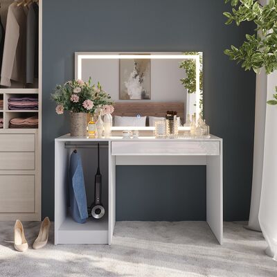 Vicco Tavolo Da Toeletta Sherry, Bianco/bianco Lucido, 119.8 Cm Con Specchio Led, Vicco Tavolo Da Toeletta Sherry, Bianco/bianco Lucido, 119.8 Cm Con Specchio Led,