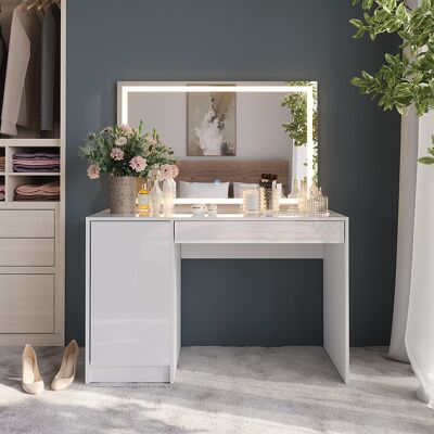 Vicco Tavolo Da Toeletta Sherry, Bianco/bianco Lucido, 119.8 Cm Con Specchio Led, Vicco Tavolo Da Toeletta Sherry, Bianco/bianco Lucido, 119.8 Cm Con Specchio Led,