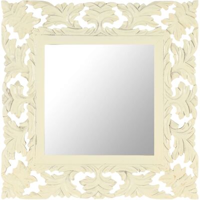 Specchio in legno di mango intagliato a mano 50x50cm bianco Specchio in legno di mango intagliato a mano 50x50cm bianco