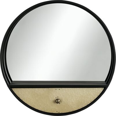 OEM Specchio Da Parete Rotondo Ø61cm, Specchio Decorativo Con Cassetto E Cornice In Metallo E Mdf, Nero OEM Specchio Da Parete Rotondo Ø61cm, Specchio Decorativo Con Cassetto E Cornice In Metallo E Mdf, Nero
