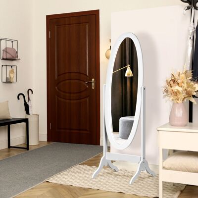 PZCC Specchio Da Terra Di Design, Specchio A Figura Intera Con Inclinazione Regolabile, Autoportante, Cornice Ovale E Piedini In Legno, 147x46 Cm, Bianco PZCC Specchio Da Terra Di Design, Specchio A Figura Intera Con Inclinazione Regolabile, Autoportante, Cornice Ovale E Piedini In Legno, 147x46 Cm, Bianco