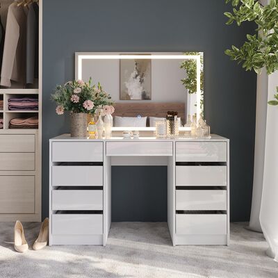 Vicco Tavolo Da Toeletta Sherry, Bianco/bianco Lucido, 128.2 Cm Con Specchio Led, Vicco Tavolo Da Toeletta Sherry, Bianco/bianco Lucido, 128.2 Cm Con Specchio Led,