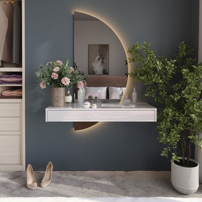Vicco Tavolo Da Toeletta Sherry, Bianco Lucido, 100 Cm Con Specchio A Led, Vicco Tavolo Da Toeletta Sherry, Bianco Lucido, 100 Cm Con Specchio A Led,