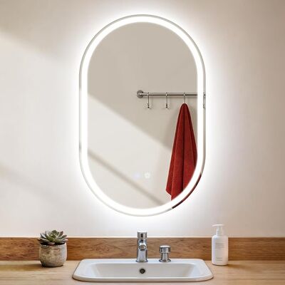 GBLY Specchio Ovale Bagno Con Led 50x80 Cm Tattivo Antiappannamento Ip44 3000k-6500k Dimmerabile Specchio A Parete GBLY Specchio Ovale Bagno Con Led 50x80 Cm Tattivo Antiappannamento Ip44 3000k-6500k Dimmerabile Specchio A Parete