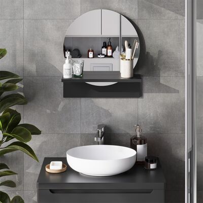 Vicco Specchio Bagno Elyra, Nero, 40 X 47.5 Cm Con Ripiano, Vicco Specchio Bagno Elyra, Nero, 40 X 47.5 Cm Con Ripiano,